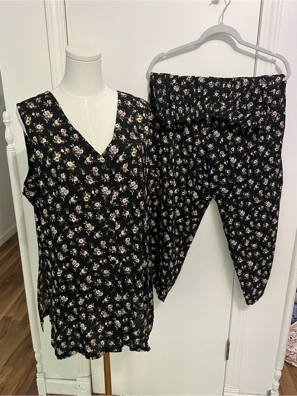 American Vintage Black Earth Tones Floral Sleeveless Top Pants Set, 20, NWT